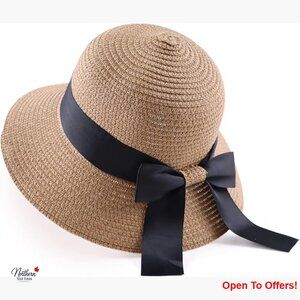 Summer Straw Hat Wide Brim Foldable Sun Hat for Beach